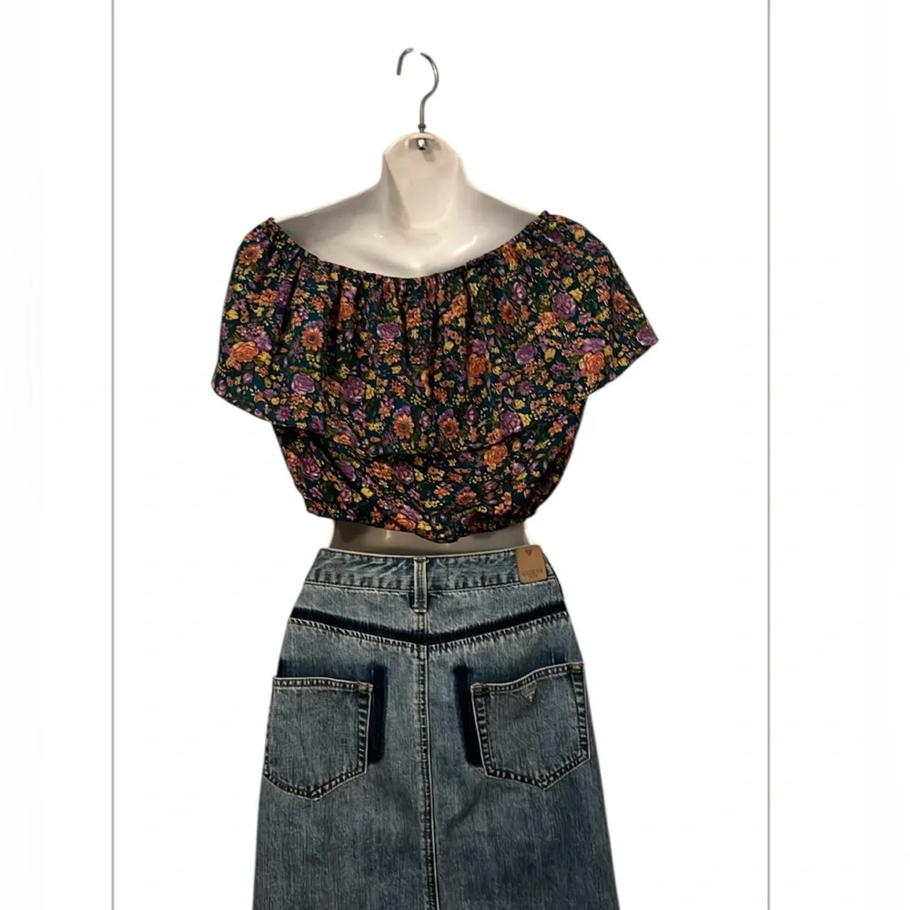 Guess Women’s Distressed Vintage Blue Denim Boho Jean Midi Maxi Skirt  Sz 26